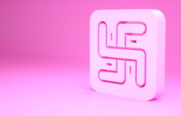 Sticker - Pink Hindu swastika religious symbol icon isolated on pink background. Minimalism concept. 3d illustration 3D render.