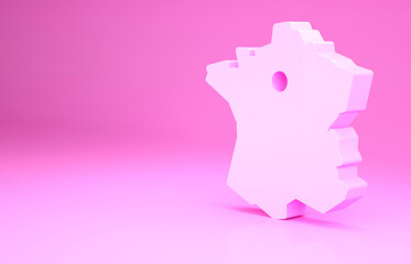 Sticker - Pink Map of France icon isolated on pink background. Minimalism concept. 3d illustration 3D render.