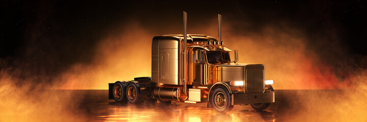 Wall Mural - Gold truck in golden background. 3d rendering