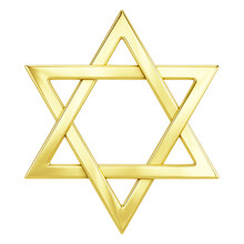 Golden David Star. Symbol Of Judaism, Jewish, Israel Star. 3d Rendering