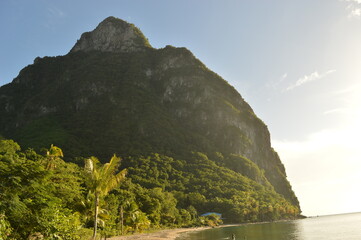 The stunning bay of Soufriere at the foot of the two Piton mountains in Saint Lucia, Caribbean Ocean