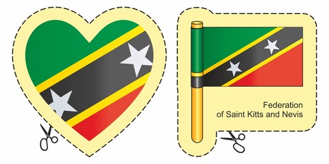 Wall Mural - Flag of Saint Kitts and Nevis. Vector cut sign here, isolated on white. Can be used for design, stickers, souvenirs.