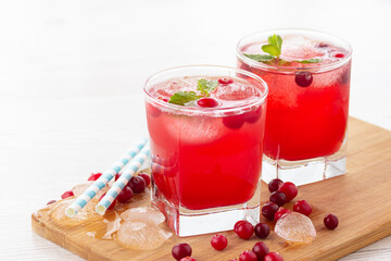 Wall Mural - Red coctail with cranberry, vodka and ice. Refreshment drink.