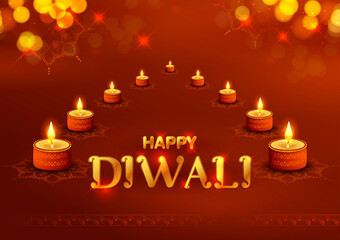 Sticker - illustration of burning diya on Happy Diwali Holiday background for light festival of India