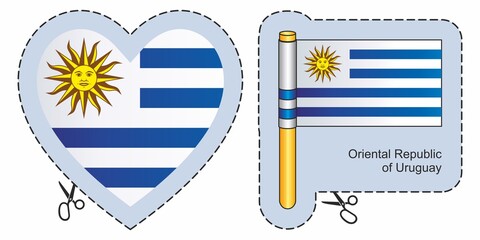 Wall Mural - Flag of Uruguay. Vector cut sign here, isolated on white. Can be used for design, stickers, souvenirs.