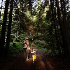 Canvas Print - Happy family resting in the mountains in autumn