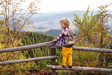 Wall Mural - Happy family resting in the mountains in autumn