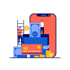 Poster - online payment, e-transfer digital wallet concepts with character. people stand near big wallet, sma