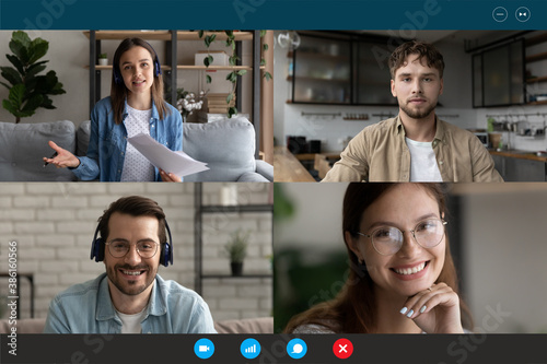 Fotomural Screen view group video call, team brainstorming, negotiating online, sharing id