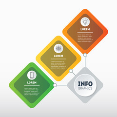 Business presentation concept with three options. Template of diagram or mindmap. Infographics of technology Sector or education process with 3 steps. Summary report.