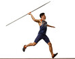 © snaptitude - one young caucasian athlete man practicing Javelin athletics in studio isolated on white background