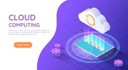 Aufkleber - 3d Isometric Web Banner Tablet PC Uploading File to Cloud