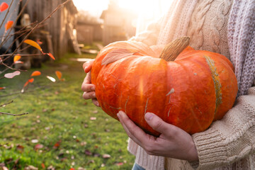 Poster - Woman farmer with pumpkin 