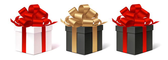 Wall Mural - set of decorative gift boxes isolated on white. christmas and new year holiday decoration. black fri