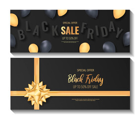 Wall Mural - Set of promo sale banners for Black friday. Shopping, Store, Gifts, Supermarket, Order online, Sale concept. Vector illustration for poster, banner, flyer, advertising, promo, commercial.