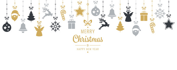 Poster - Christmas hanging elements on robe with wishes on white background