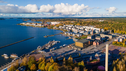 Lahti, Finland. Autumn colors from air. 2020