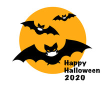 Bats In Medical Masks And Text "Happy Halloween 2020" Vector Clip Art For Halloween 