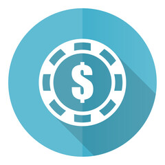 Leinwandbilder - Casino chip blue vector icon, flat design illustration in eps 10