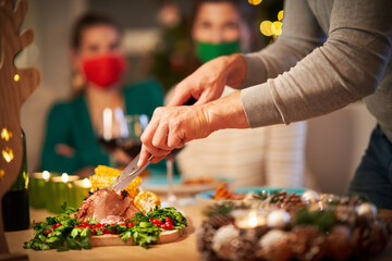 Wall Mural - Christmas ham being served on the table