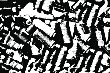 Poster - Grunge texture of sewing coils. Coil, rolled in a heap. Vector illustration. Overlay template.
