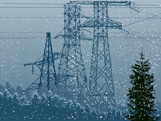 Wall Mural - cyan electrical power pylons under flowfall