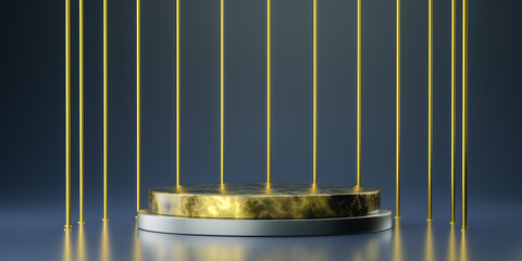 Poster - Golden podium for product design, 3d rendering