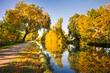Colourful Autumn Foliage Reflecting in Canal du Midi Water between Cagnac-sur-Garonne and Fenouillet France