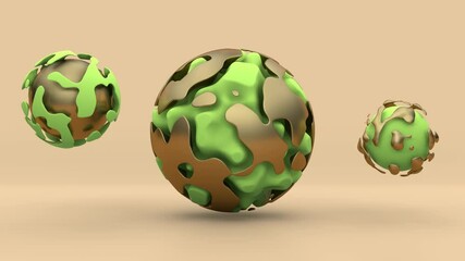Poster - 3D animation of three abstract wavy spheres whose terrain is moving. abstract animation for screensavers with the ability to loop.