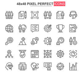 Fototapete - Teamwork thin line icons set. Corporate partnership and business team collaboration unique design icons. Businessman cooperation outline vector bundle. 48x48 pixel perfect linear pictogram pack.