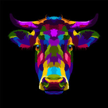 Colorful Cow Head Pop Art Portrait Premium Vector Posters