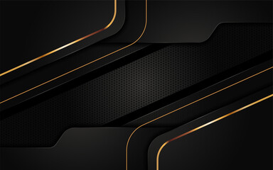 Poster - Modern abstract black background combine with golden lines element.