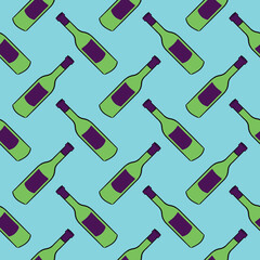 Canvas Print - Small bottles, seamless pattern on blue background.