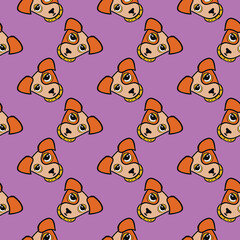 Poster - Sad dog, seamless pattern on purple background.