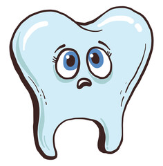 Poster - Sad tooth with blue eyes, illustration, vector on white background.