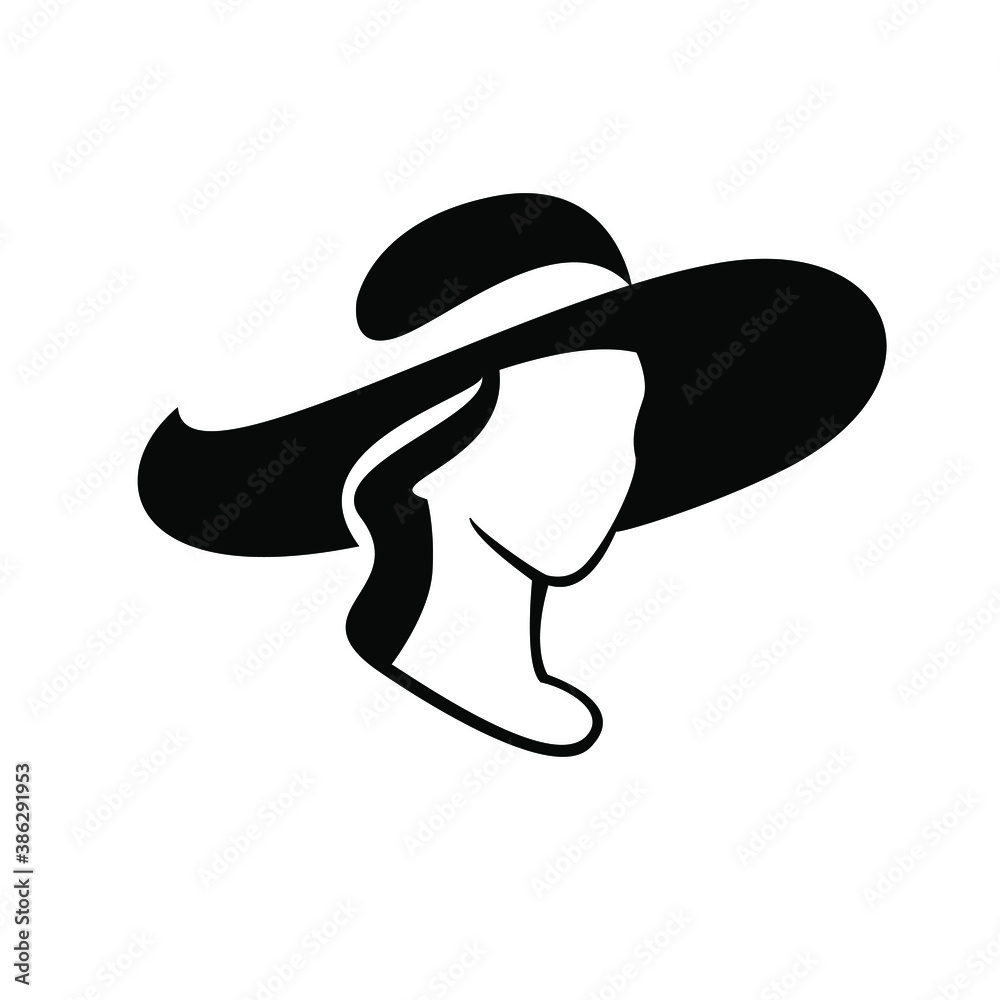 simple woman wearing a floppy sun hat straw hat vector illustration ...