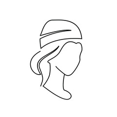 Wall Mural - simple woman wearing a beanie hat line outline vector illustration design isolated white background