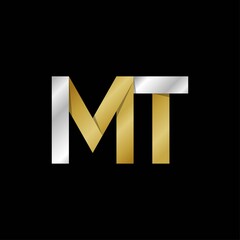 MT initial letter logo, simple shade, gold silver color