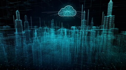 Aufkleber - Smart city of cybersecurity digital data of futuristic and technology of cloud computing using artificial intelligence, 5g High speed internet connection and big data analysis background concept.
