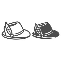 Poster - Hat with feather line and solid icon, Oktoberfest concept, Oktoberfest hat sign on white background, german hunting cap with feather and rope icon in outline style for mobile and web. Vector graphics.