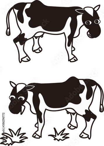 白黒のシュールでへんてこでユニークで可愛い牛のイラスト Stock Illustration Adobe Stock