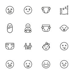 Vector line icons collection of baby.