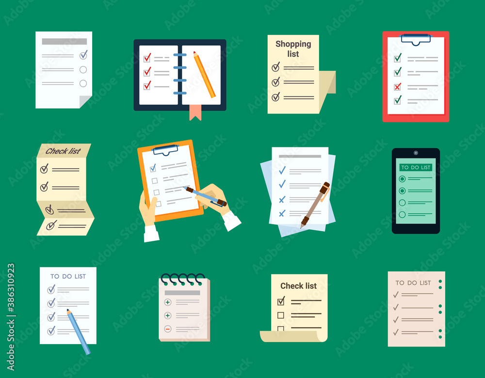 Checklist test to do set. Document questionnaire with brochure with ...