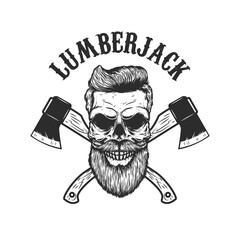 Sticker - Lumberjack skull with crossed axes. Design element for poster,card, banner, sign, emblem. Vector illustration