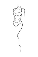 Wall Mural - Beautiful female body in continuous line art drawing style. Slim woman torso minimalist black linear sketch isolated on white background. Vector illustration