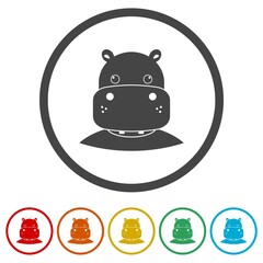 Poster - Hippopotamus face head logo ring icon, color set