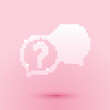Paper cut Chat question icon isolated on pink background. Help speech bubble symbol. FAQ sign. Question mark sign. Paper art style. Vector.