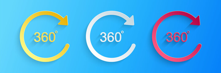 Poster - paper cut angle 360 degrees icon isolated on blue background. rotation of 360 degrees. geometry math