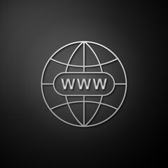 Poster - Silver Go To Web icon isolated on black background. Www icon. Website pictogram. World wide web symbol. Internet symbol for your web site design, app. Long shadow style. Vector.
