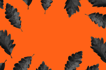 Wall Mural - oak leaves painted black frame on an orange background